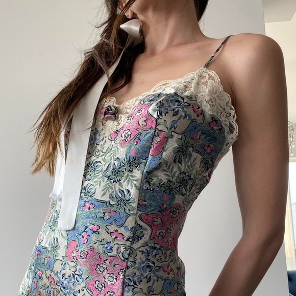 Vintage Satin Paisley Slip Dress with matching Handmade Bandana - Picture 4 of 4